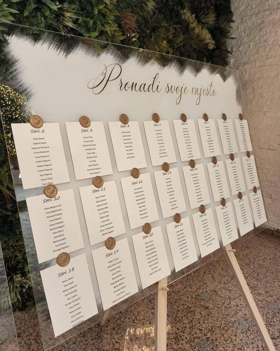 Plan sjedenja „Pronađi svoje mjesto“ s karticama i voštanim pečatima, Ana & Hrvoje